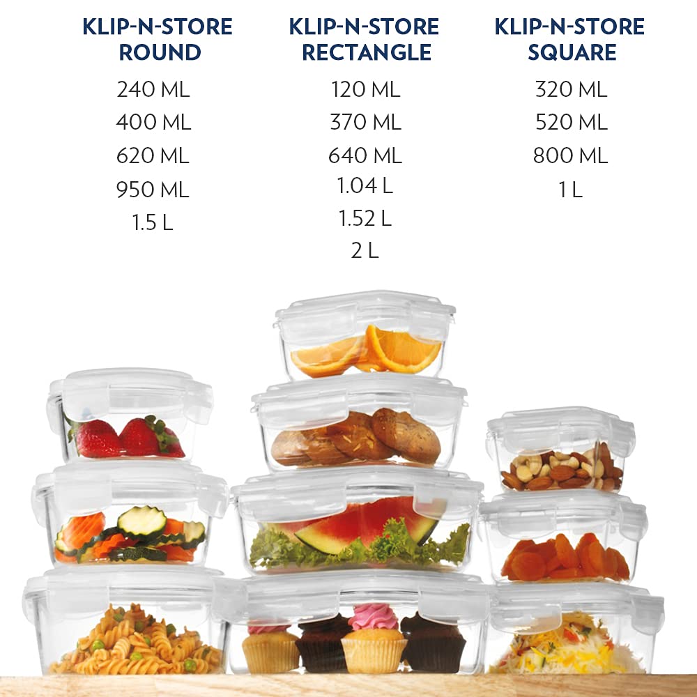Borosil Klip N Store Glass Storage Containers for Kitchen with Air-Tight  Lids, Microwave & Oven Safe, Rectangular, Set of 2 (370 ml, 370 ml), Clear