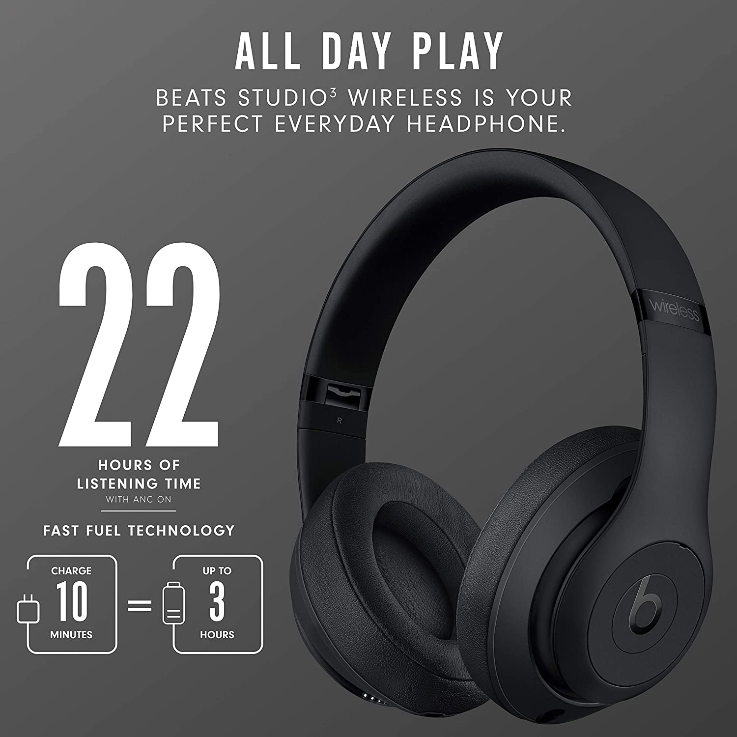 Beats Studio3 Wireless Noise Cancelling Over Ear Headphones Apple W1 Headphone Chip Class 1 Bluetooth 22 Hours of Listening Time Built in